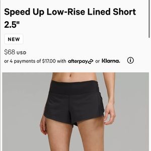 Lululemon black speed up shorts 2.5”